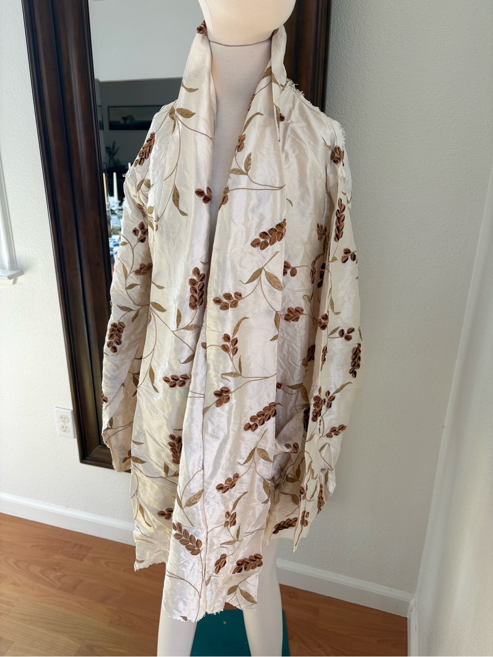 Ivory Floral-Embroidered Trench Coat